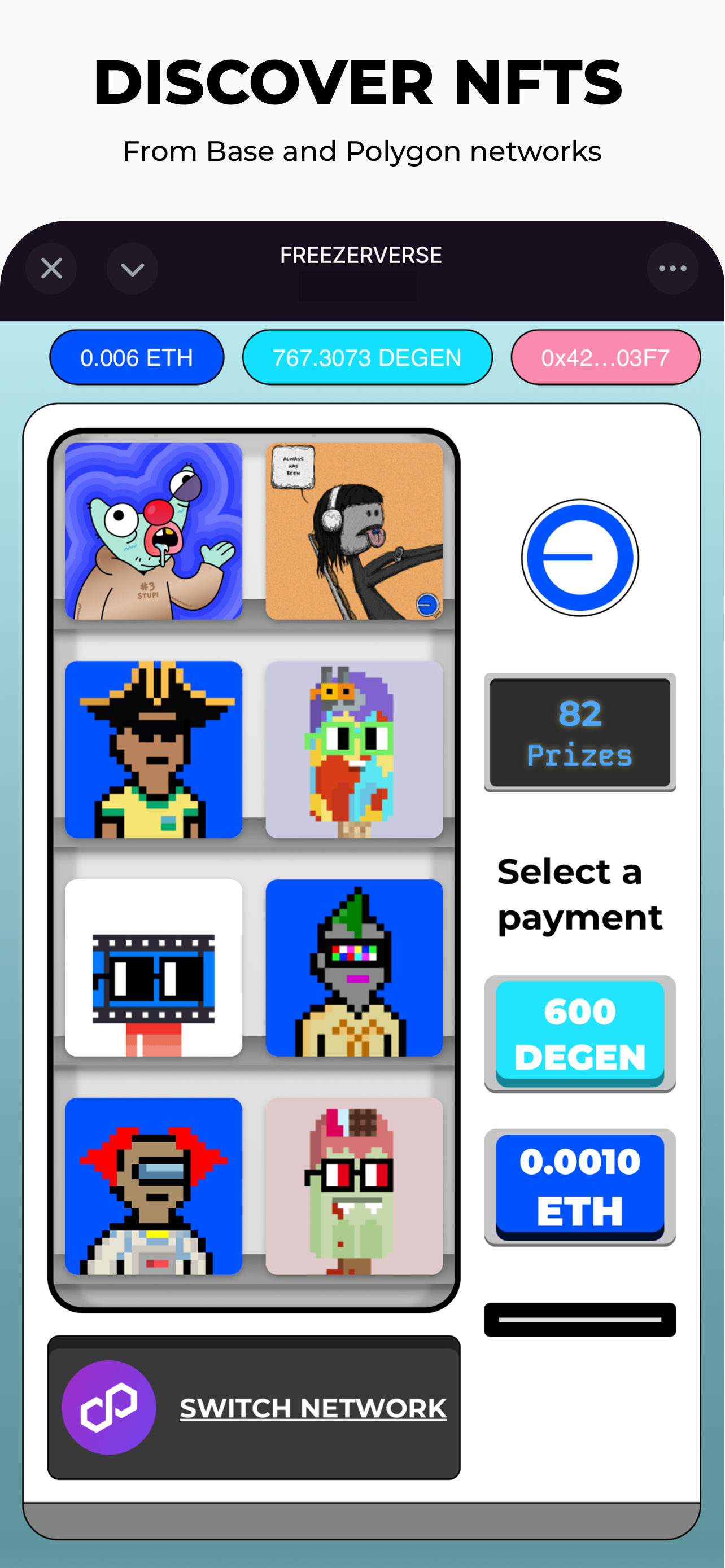 FREEZERVERSE - NFT Machine - Farcaster Mini Apps screenshot