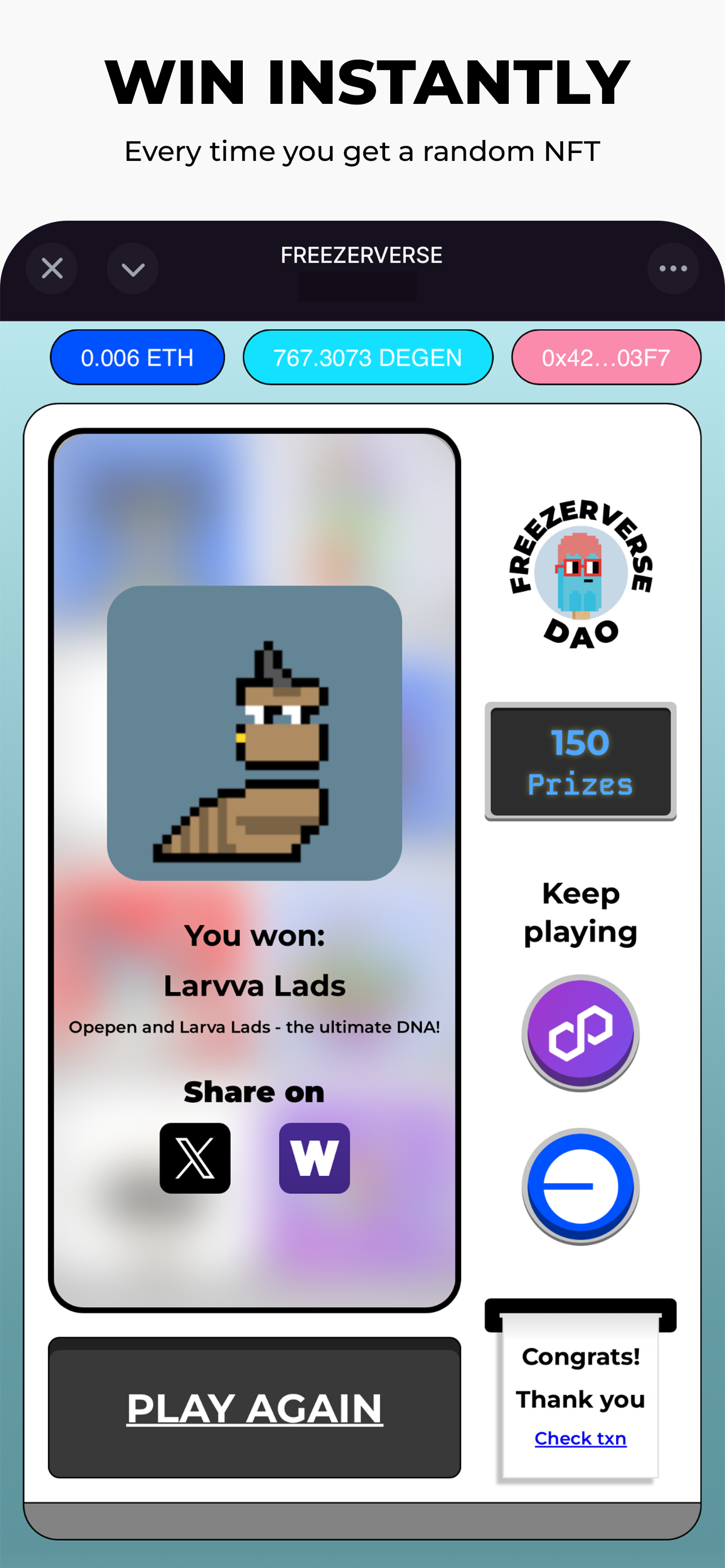 FREEZERVERSE - NFT Machine - Farcaster Mini Apps screenshot